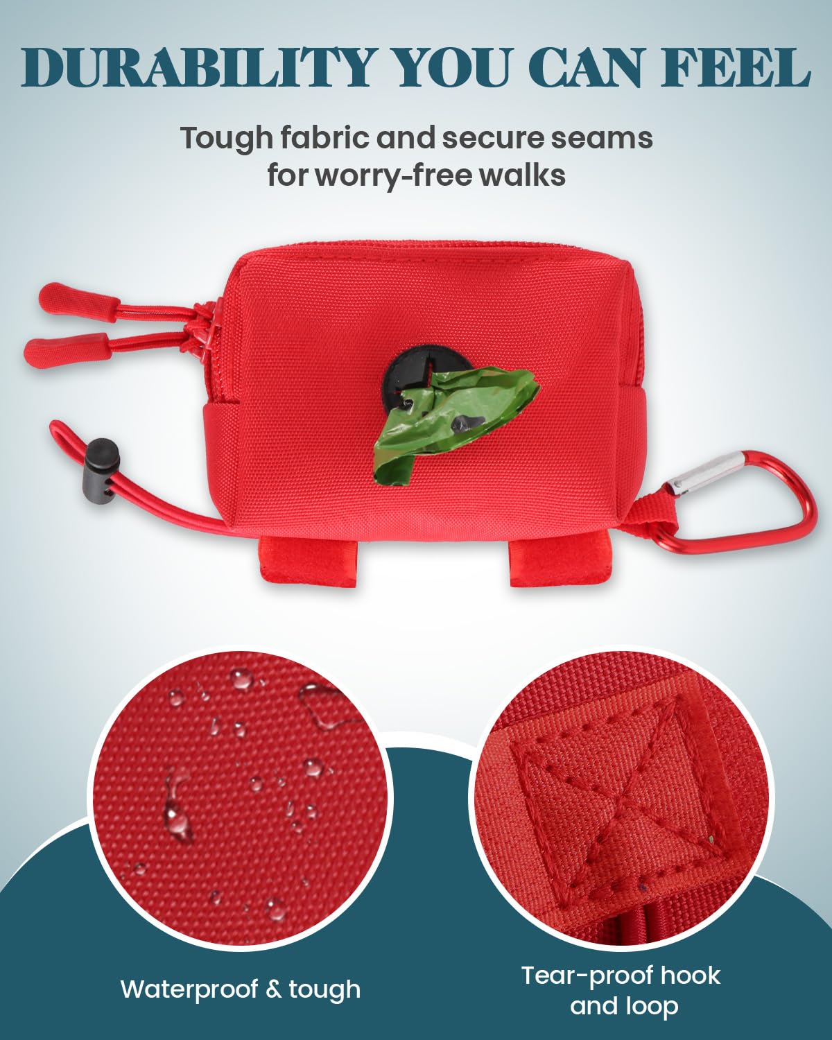 Dog Poop Bag Holder for Leashes, Red Doggie Waste Bag Dispenser and Treat Holder, with Carabiner Hook and Poop Bag Clip, Used Wa